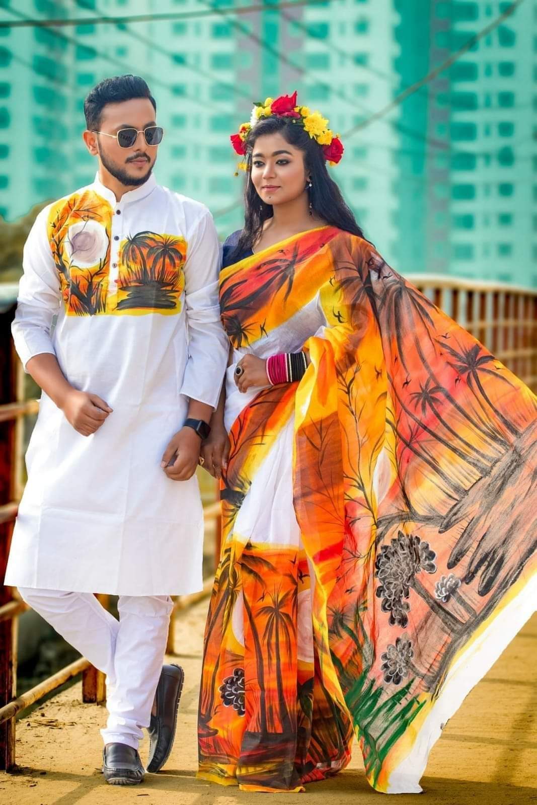 Kite Applique Couple Set-Saree-Kurta | Dheu