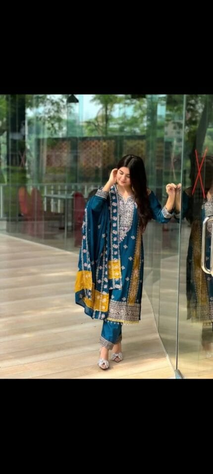 Blue Luxury Chinon georgette Three Piece