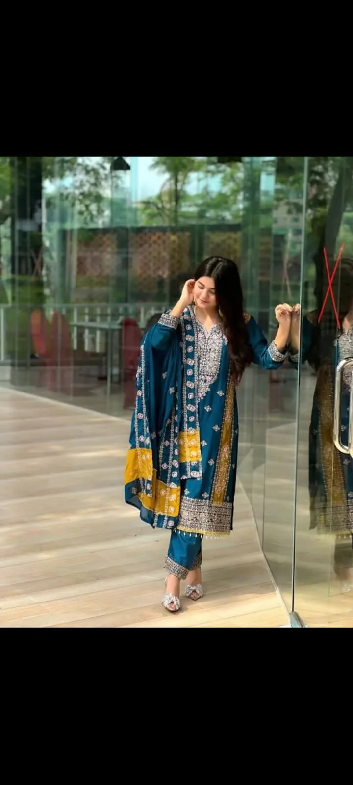 Blue Luxury Chinon georgette Three Piece