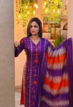 Purple-Print-Cotton-Three-piece