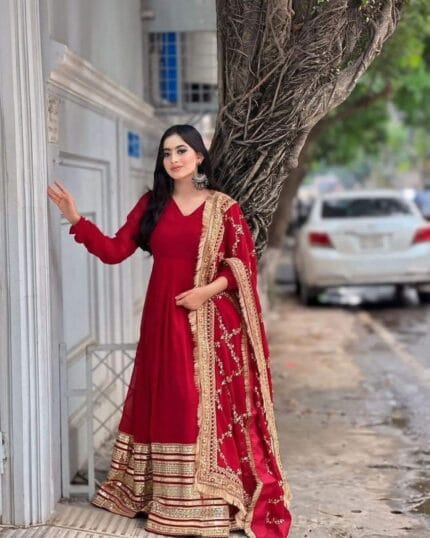 Red georgette Gown