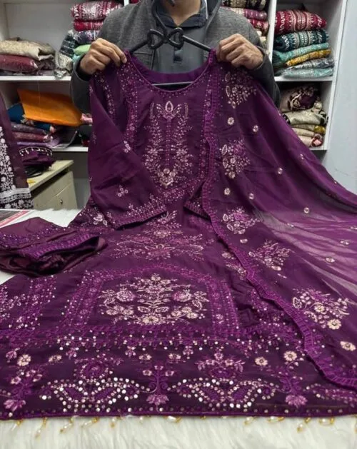 Ready Luxury Sifon Georgette sequence work 3 Pcs - Image 6