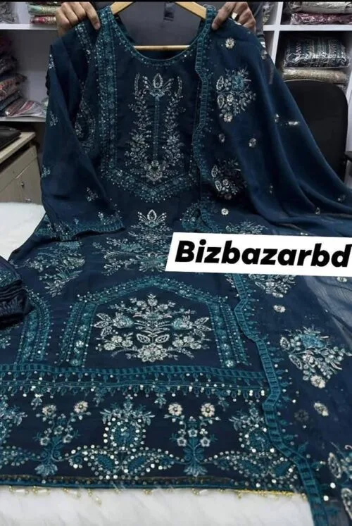 Ready Luxury Sifon Georgette sequence work 3 Pcs - Image 3