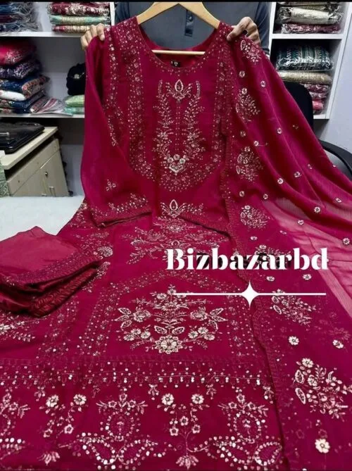 Ready Luxury Sifon Georgette sequence work 3 Pcs - Image 5