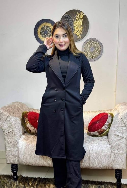 Lady Winter Coat Solid Color Flap Pockets Winter Overcoat