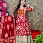Maroon Floral Cotton 3 Piece Dress for Women with Matching Dupatta