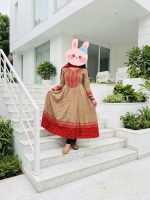 Premium Beige Red Printed Long Cotton Kurti for Women