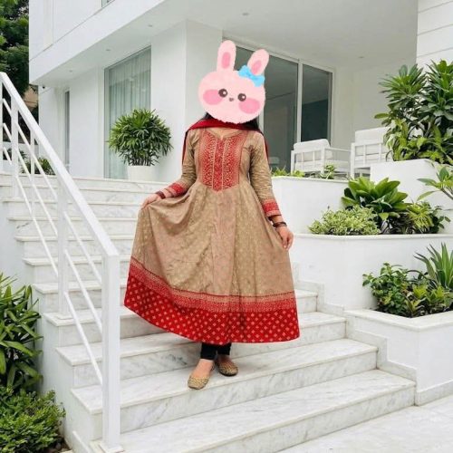 Beige Maroon Printed Cotton 2 Piece Dress - Premium Beige Maroon Cotton 2 Piece Dress for Women (Gallery View 1)