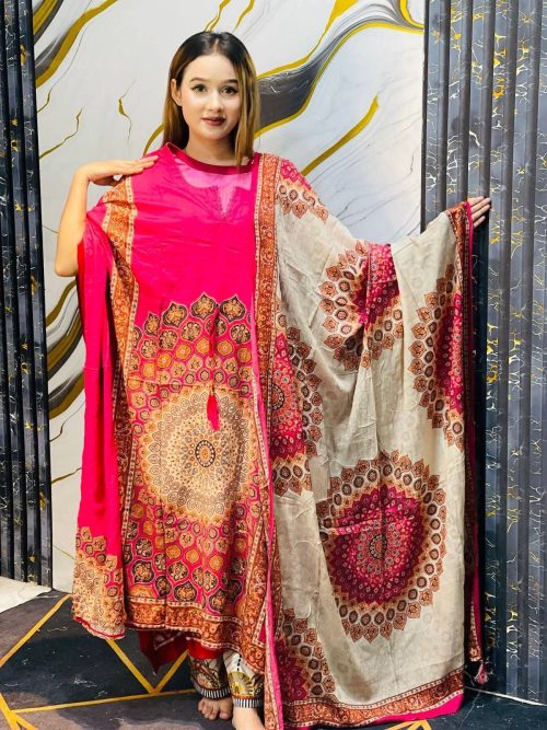 Pink Ethnic Printed Kaftan for Women