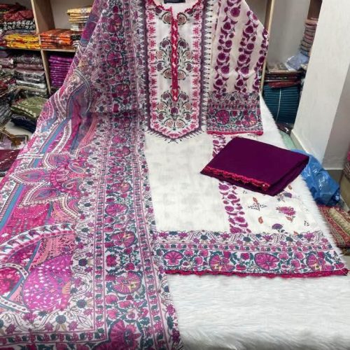 white magenta swiss cotton three piece