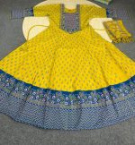 Yellow Floral Printed Swiss Cotton Three Piece
