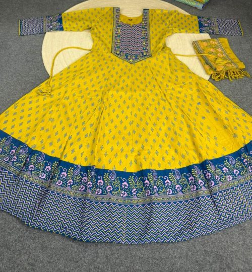 Yellow Floral Printed Swiss Cotton Three Piece