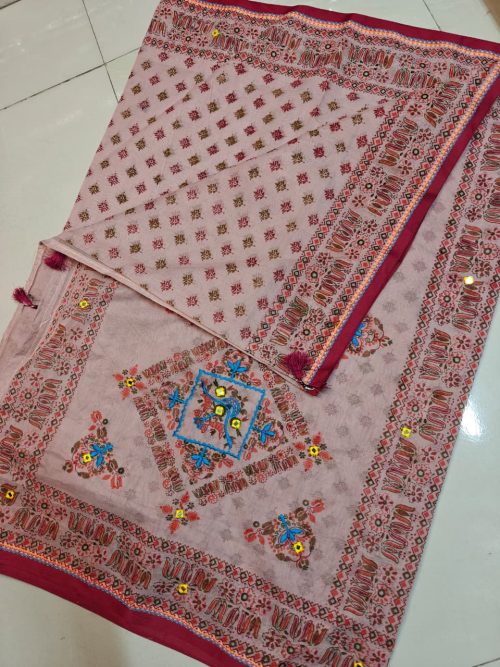 Hand Embroidered Soft Cotton Saree