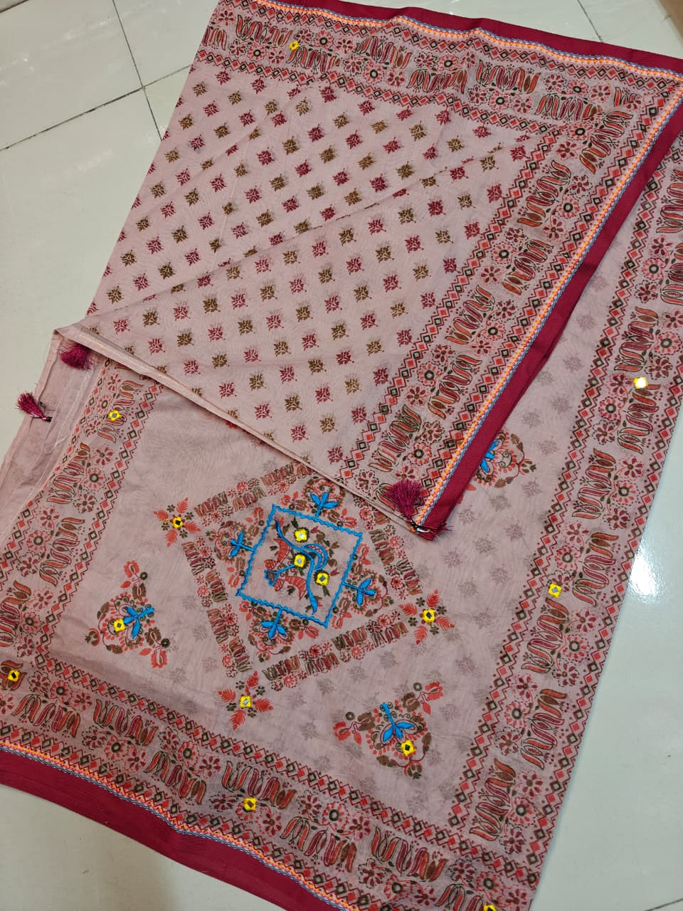 Hand Embroidered Soft Cotton Saree