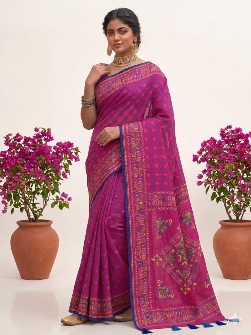 Hand Embroidered Soft Cotton Saree