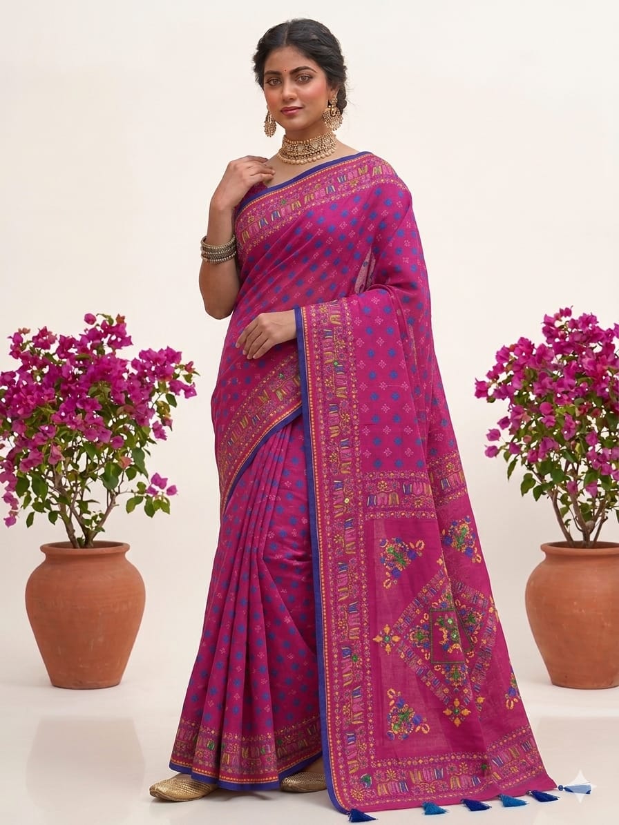 Hand Embroidered Soft Cotton Saree