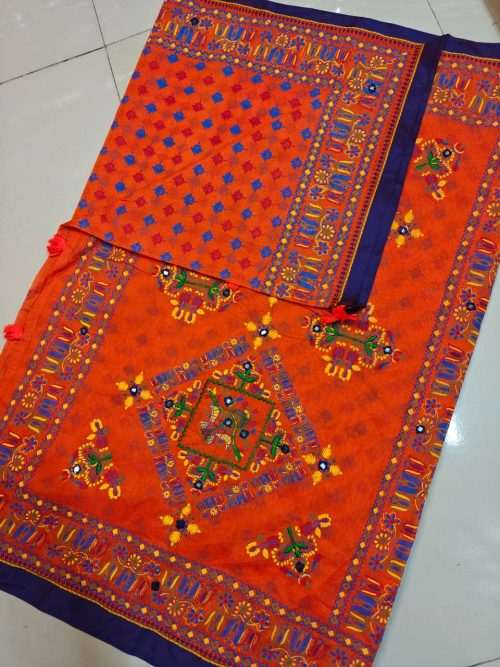 Hand Embroidered Soft Cotton Saree
