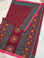 Ethnic Printed Mirror Work Soft Cotton Saree