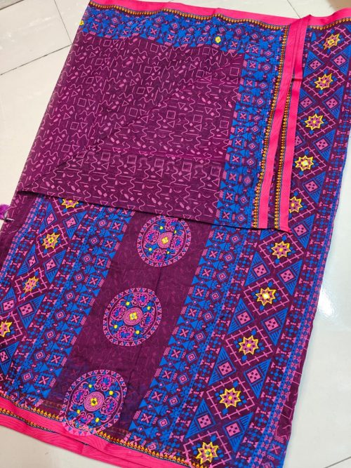 Ethnic Printed Mirror Work Soft Cotton Saree