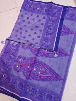 Embroidered Leaf Design Soft Cotton Saree
