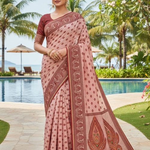 Embroidered Leaf Design Soft Cotton Saree