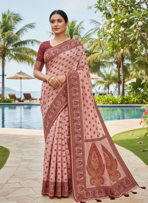 Embroidered Leaf Design Soft Cotton Saree