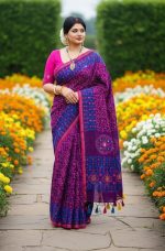 Geometric Printed Mirror Work Soft Cotton Saree