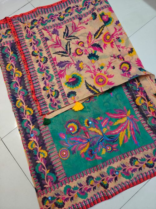 Floral Printed Mirror Work Soft Cotton Saree