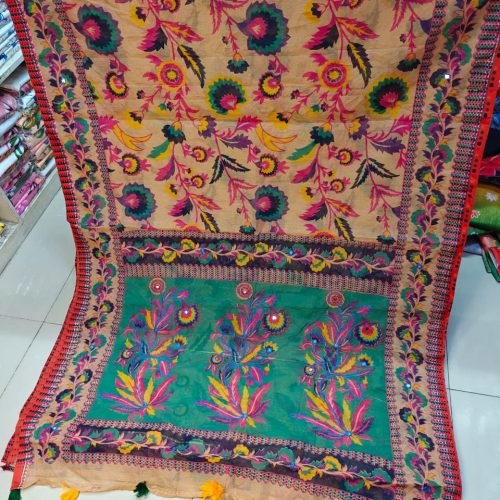 Floral Printed Mirror Work Soft Cotton Saree
