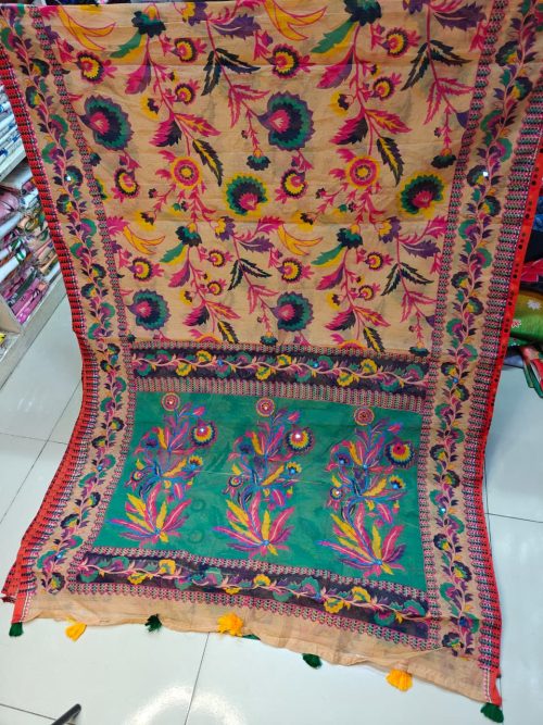 Floral Printed Mirror Work Soft Cotton Saree