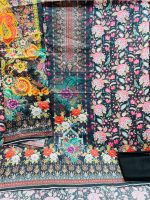 Premium Digital Printed Unstitched Three Piece with elegant floral and ethnic prints, soft breathable fabric, matching printed orna, and matching bottom fabric. Perfect for casual wear, office, festivals, and special occasions.