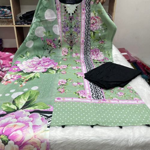 Floral Printed Three Piece - Premium Floral Printed Three Piece – Stunning Soft Cotton Unstitched Dress (Gallery View 1)