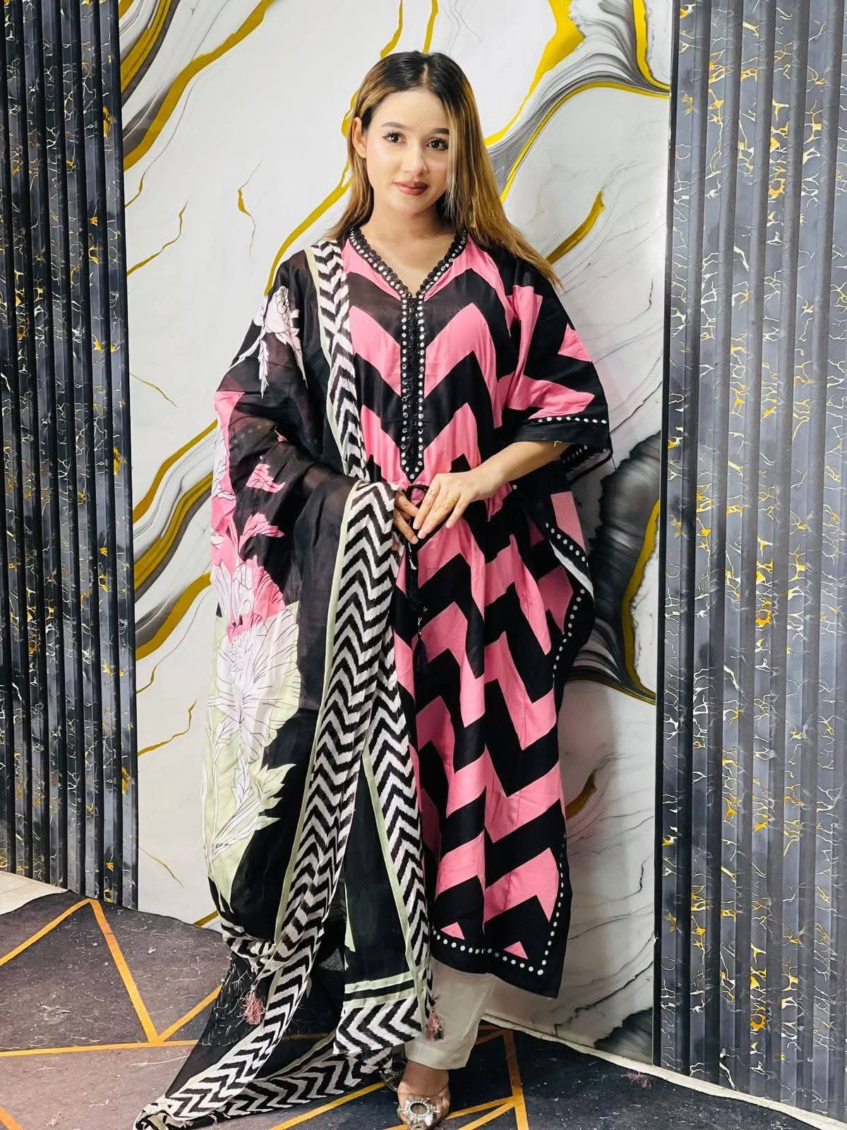 p1 Luxury Printed Kaftan Front View