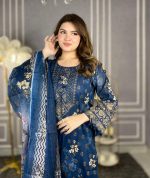 Jom Jom Swiss Cotton Stitched Three Piece – Navy Blue Floral Premium Collection - Image 2