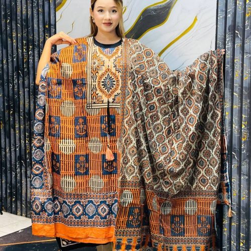 Orange Multicolor Printed Kaftan for Women