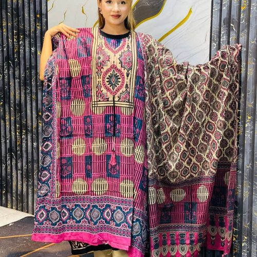 Pink Multicolor Printed Kaftan for Women