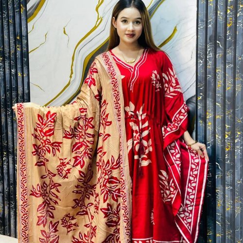 Red Floral Printed Kaftan for Women