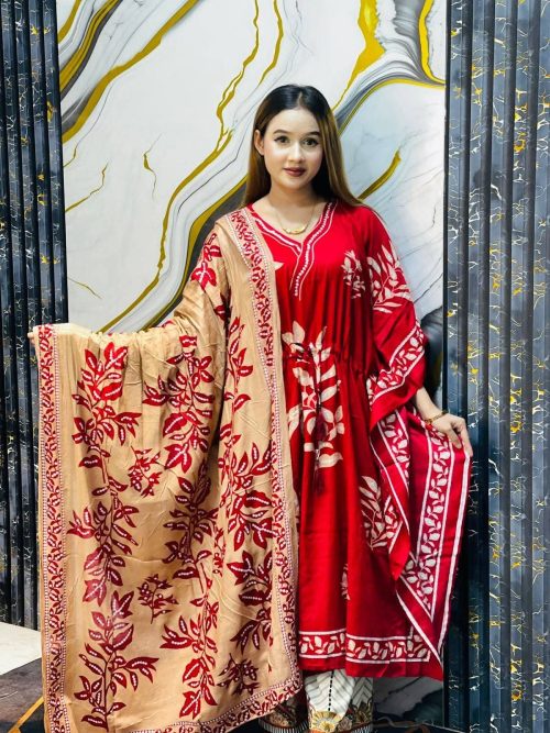 Red Floral Printed Kaftan for Women