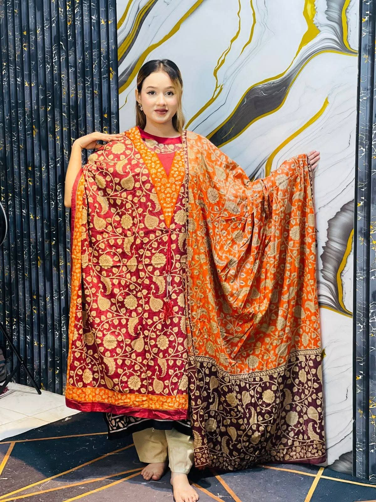 p4 Orange Luxury Printed Kaftan for Women