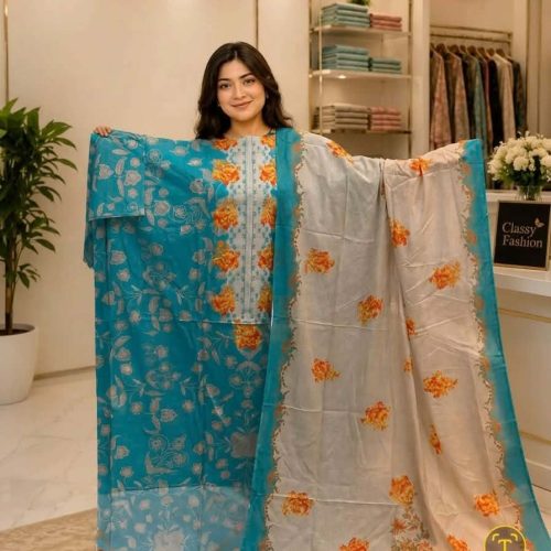 Pakistani A Grade Jom Jom Swiss Loan Cotton Unstitched Three Pice - Pakistani a grade jom jom swiss loan cotton unstitched three pice