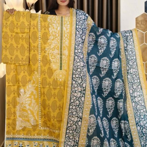 Pakistani A Grade Jom Jom Swiss Loan Cotton Unstitched Three Pice - Pakistani a grade jom jom swiss loan cotton unstitched three pice