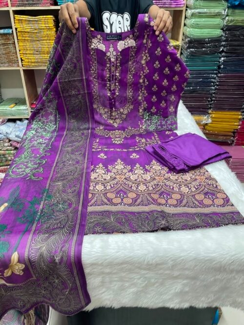 exclusive Jom Jom A+grade switch Cotton Skin Print High Quality Three Piece For Women -Dress For Girls - 3 Pice Dress