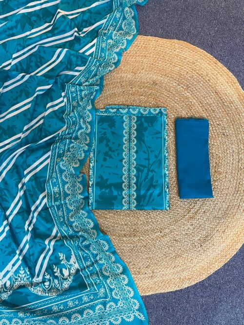 Pakistani a grade jom jom swiss loan cotton unstitched three pice