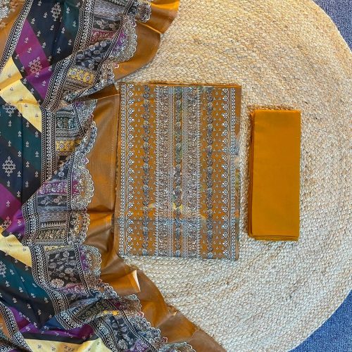 Pakistani A Grade Jom Jom Swiss Loan Cotton Unstitched Three Pice - Pakistani a grade jom jom swiss loan cotton unstitched three pice