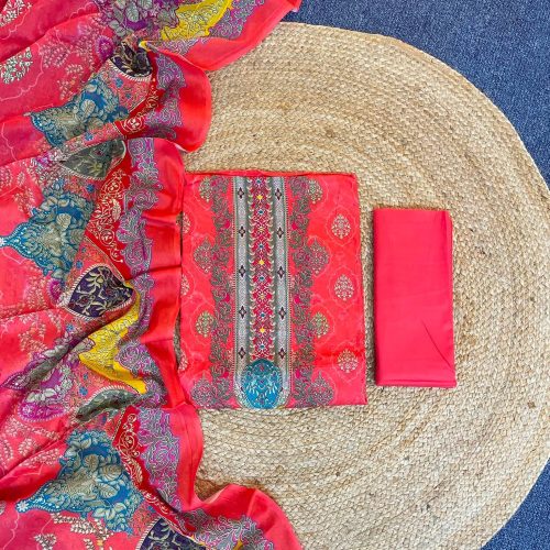 Pakistani A Grade Jom Jom Swiss Loan Cotton Unstitched Three Pice - Pakistani a grade jom jom swiss loan cotton unstitched three pice