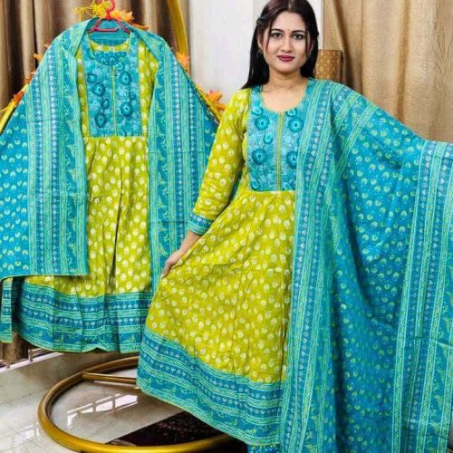 Embroidery Work Blog Printed Cotton Stitched Two Piece Grown For Women - embroidery work blog Printed Cotton Stitched two Piece grown for Women