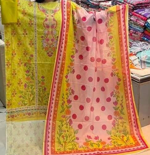 Jom Jom Swiss Loan Cotton Yellow Unstitched Three Pice - jom jom swiss loan cotton yellow unstitched three pice