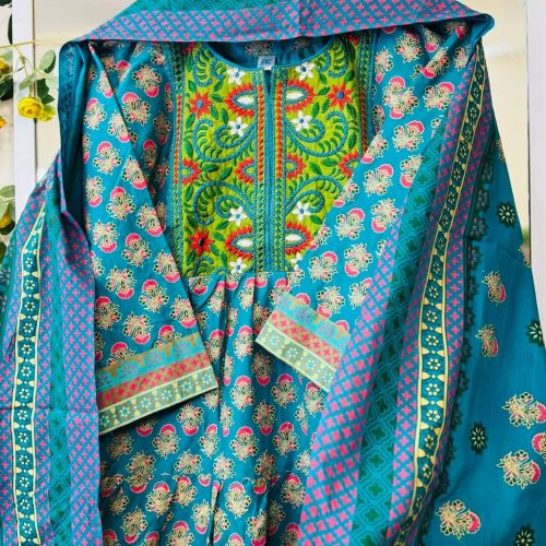 New Blue And Green Embroidery Work Anarkali Grown Kurti 2pcs For Women & Girls - New blue and green embroidery work Anarkali grown kurti 2pcs for Women & Girls