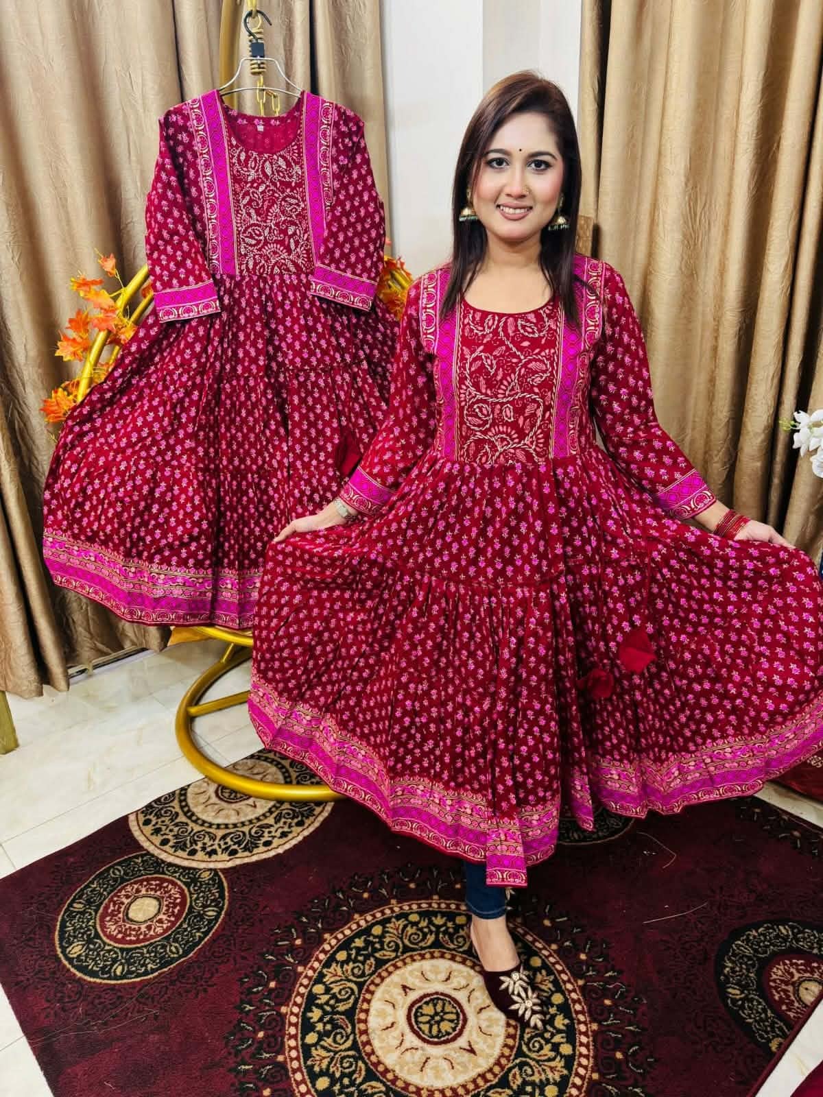 red grown Premium blog Printed Cotton Stitched two Piece grown for Women - Image 1